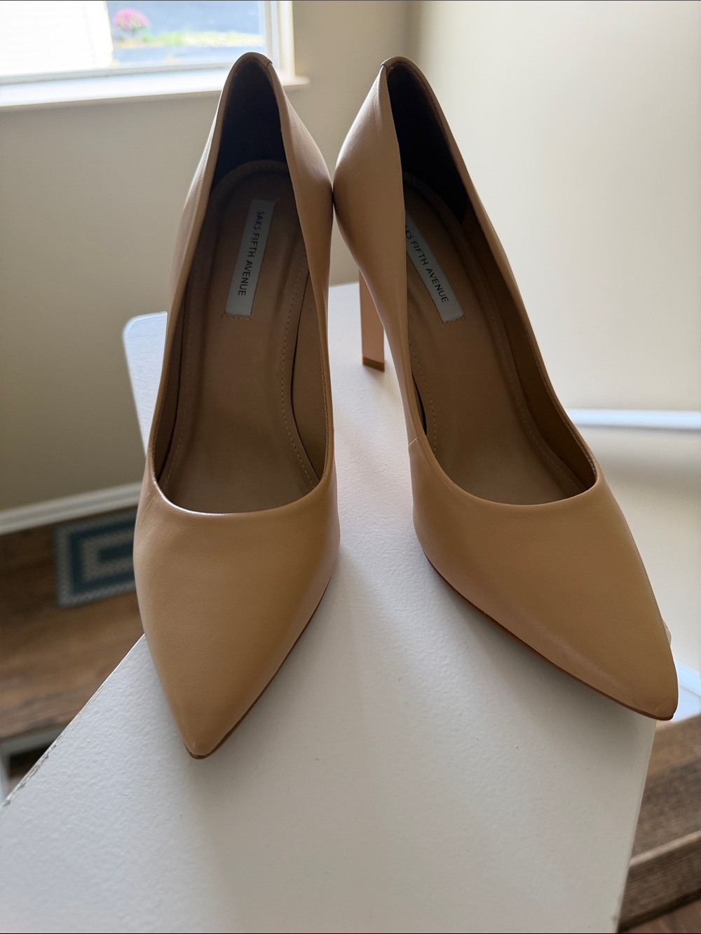 Saks Fifth Avenue Camel Pointed-Toe Leather Pumps